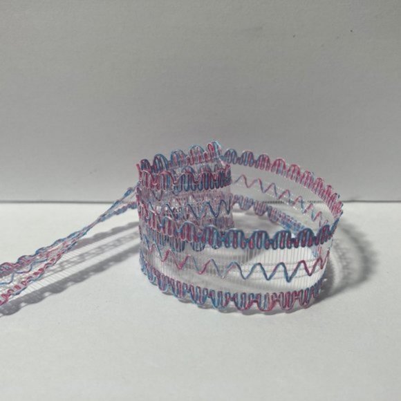 6 Rolls Ribbon Zig Zag Clear Mesh Stripe Blue Pink - Picture 2 of 7